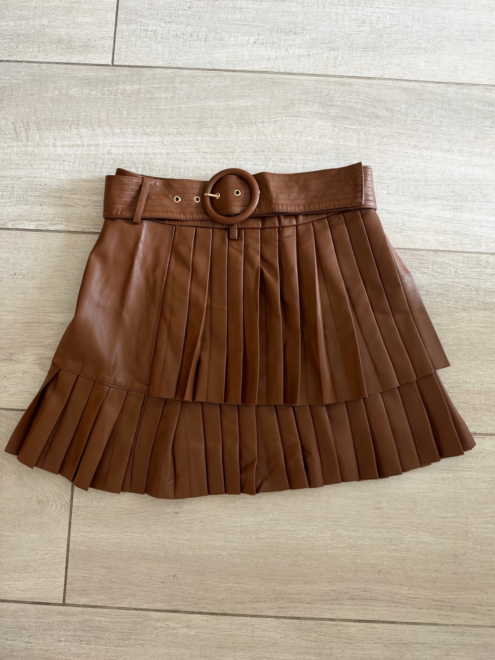 Zara Pleated Faux Leather Mini Skirt with Belt